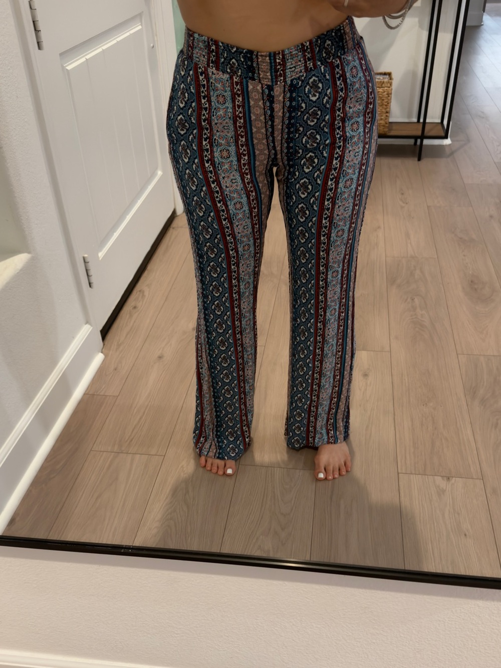 Boho Teal, Burgundy and Cream Wide Leg Printed Pants - Picture 4 of 6